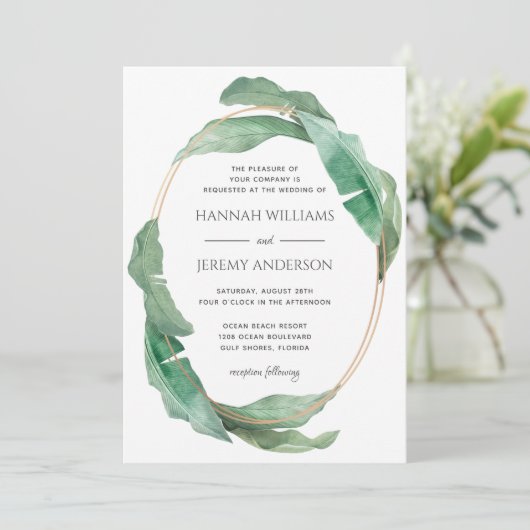 Tropische banaan laat botanische groene bruiloft o kaart (Staand voorkant)