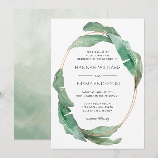 Tropische banaan laat botanische groene bruiloft o kaart (Voorkant / Achterkant)