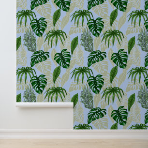 Tropische banaan, Palm & Monstera bladeren koraal  Behang