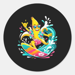 Tropische Banaan Surfer Ridder Zomer Golven Ronde Sticker