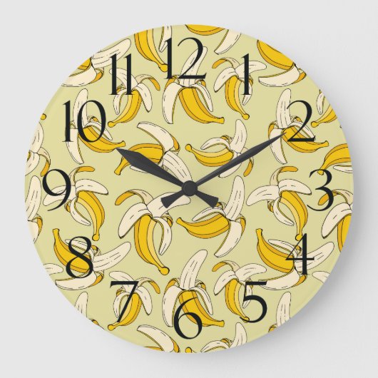 Tropische banaan Trendy Beige Fruit Patroon Grote Klok (Voorkant)