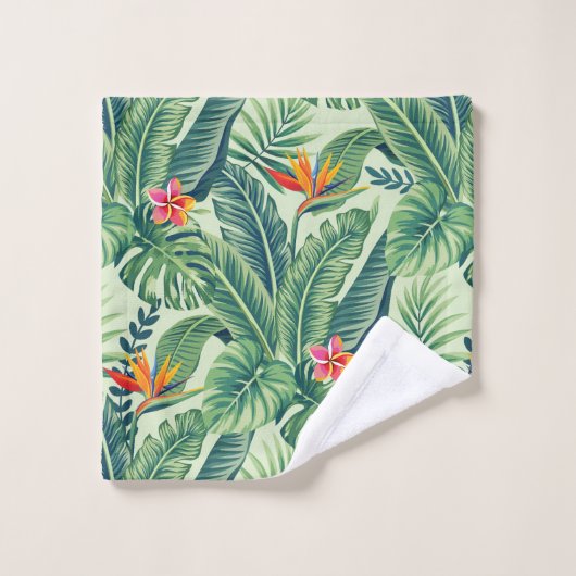 Tropische banaanmonstera Palm Leaves & Flowers Bad Handdoek (Wasdoekje)