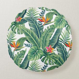 Tropische banaanmonstera Palm Leaves & Flowers Rond Kussen