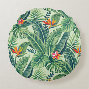 Tropische banaanmonstera Palm Leaves & Flowers Rond Kussen