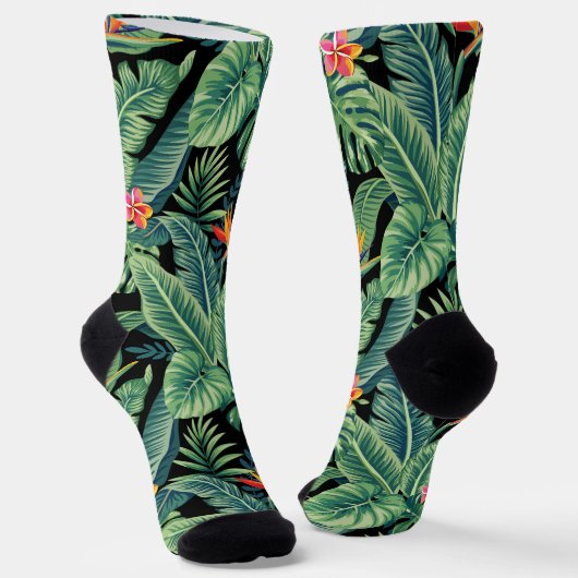 Tropische banaanmonstera Palm Leaves & Flowers Sokken (Gebogen)
