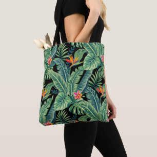 Tropische banaanmonstera Palm Leaves & Flowers Tote Bag