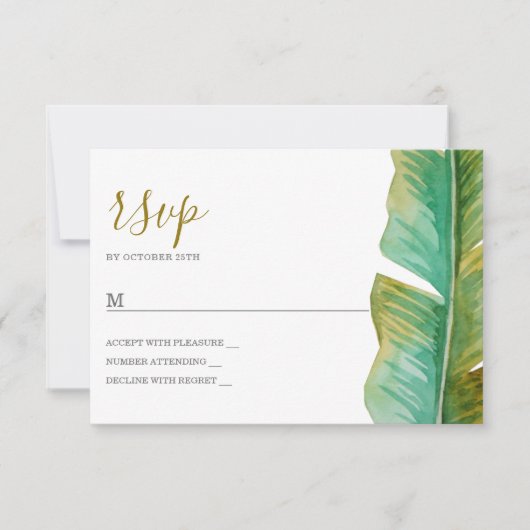 Tropische Banana Leaf Wedding RSVP Kaart (Voorkant)