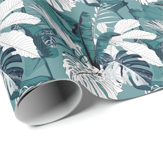 Tropische bananen Monstera: modieus naadloos. Cadeaupapier (Rol Hoek)