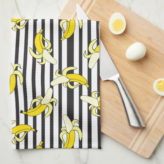 Tropische Bananen Stripes Theedoek (Quarter Fold)