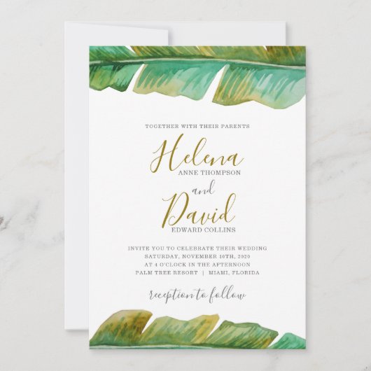 Tropische bananenblad bruiloft uitnodiging (Voorkant)