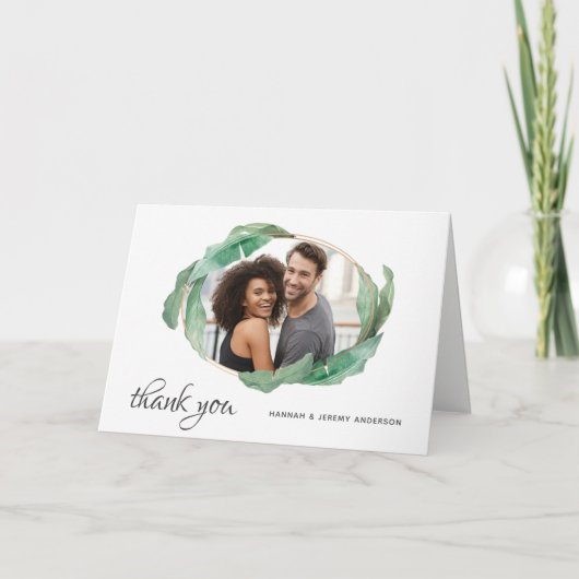 Tropische Bananenbladeren Dank u met Foto Bedankkaart (Voorkant)