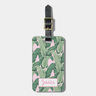 Tropische bananenbladeren op roze bagagelabel