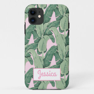 Tropische bananenbladeren op roze Case-Mate iPhone case