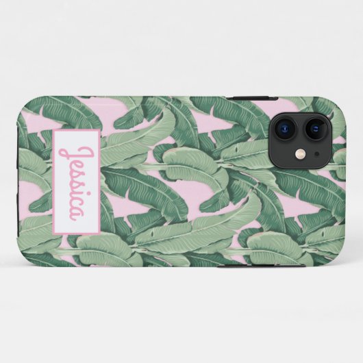 Tropische bananenbladeren op roze Case-Mate iPhone case (Achterkant (horizontaal))