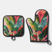 Tropische bananenbladeren ovenwant & pannenlap set (Voorkant)