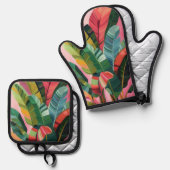 Tropische bananenbladeren ovenwant & pannenlap set (Voorkant / Achterkant)