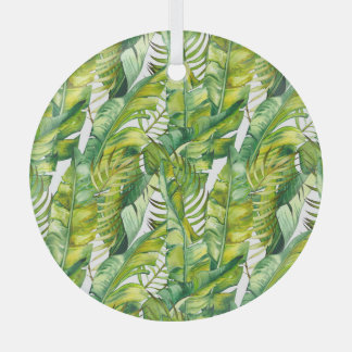 Tropische bananenbladeren Waterverf Glas Ornament