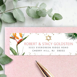 Tropische Bat Mitzvah Gouden Palm Aquarel Adres Etiket