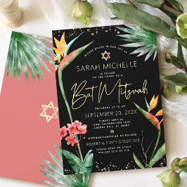 Tropische Bat Mitzwa Zwarte Gouden Bloemenschilder Kaart