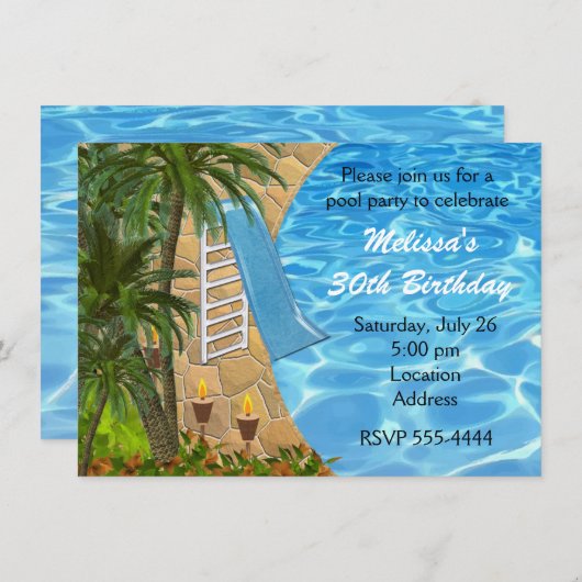 Tropische BBQ Zomer Zwembad Zwemfeest Uitnodiging (Voorkant / Achterkant)
