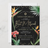 Tropische BBT Mitzvah Black Gold Floral Waterverf Kaart (Voorkant)