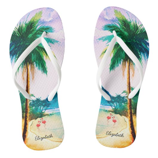 Tropische Beach Blue Green Waterverf Teenslippers (Voetbed)