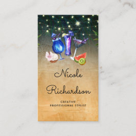 Tropische Beach Cocktails en Palm String Lights Visitekaartje