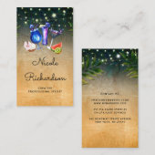 Tropische Beach Cocktails en Palm String Lights Visitekaartje (Voorkant / Achterkant)