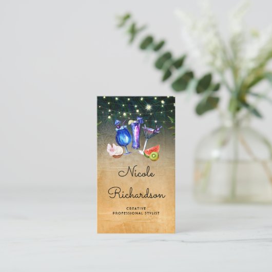 Tropische Beach Cocktails en Palm String Lights Visitekaartje