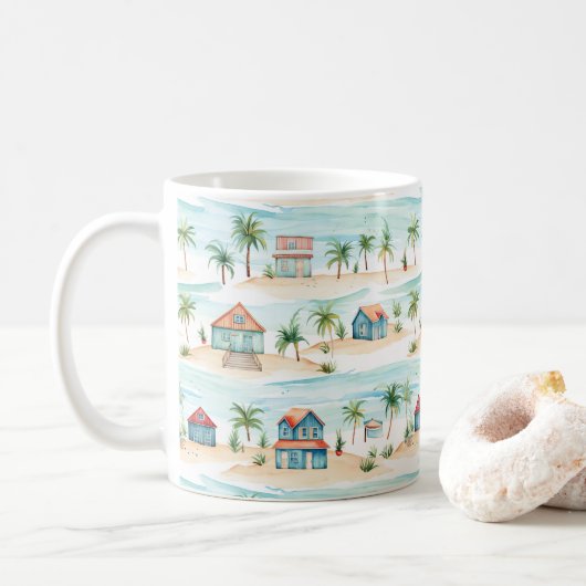 Tropische Beach Ocean Palm Tree Koffiemok (Met donut)