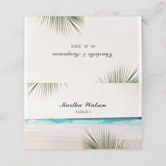 Tropische Beach Palm Tree Weddenschap Plaatskaartje (Buitenkant ongevouwen)
