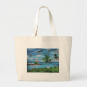 Tropische Beach Scene Art Print Grote Tote Bag (Voorkant)