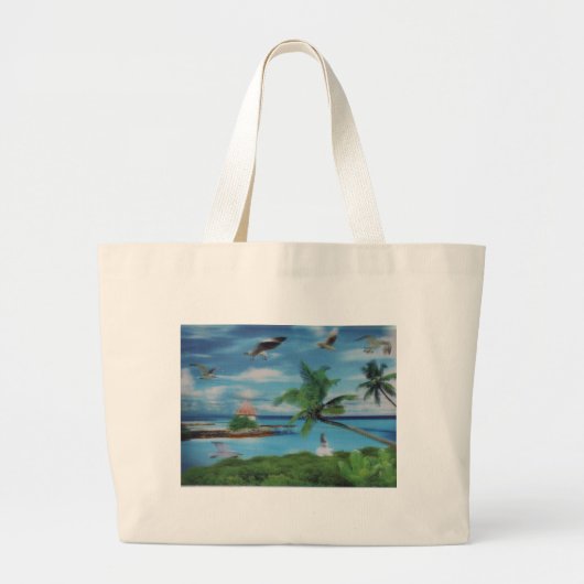 Tropische Beach Scene Art Print Grote Tote Bag (Voorkant)