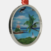 Tropische Beach Scene Art Print Metalen Ornament (Rechts)