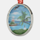 Tropische Beach Scene Art Print Metalen Ornament (Links)