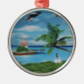 Tropische Beach Scene Art Print Metalen Ornament (Voorkant)