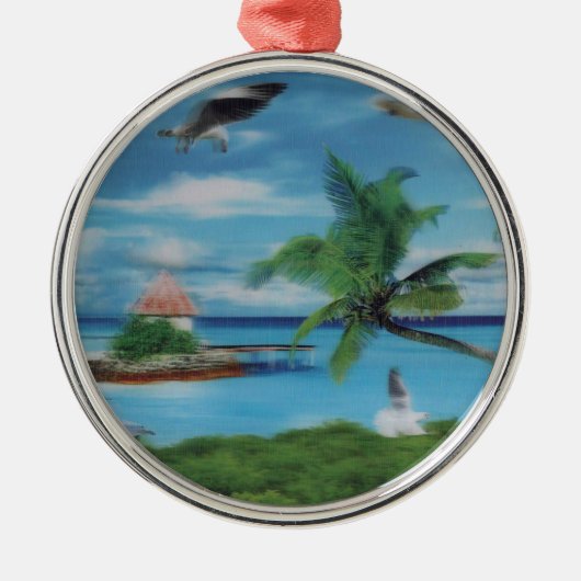 Tropische Beach Scene Art Print Metalen Ornament (Voorkant)