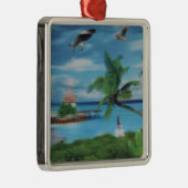Tropische Beach Scene Art Print Metalen Ornament (Rechts)