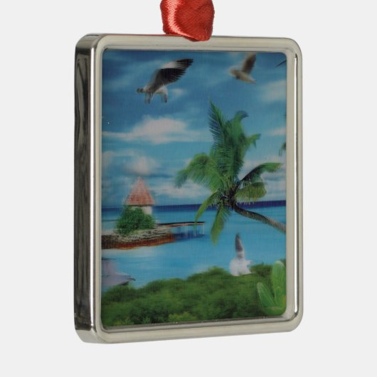 Tropische Beach Scene Art Print Metalen Ornament (Rechts)