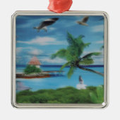 Tropische Beach Scene Art Print Metalen Ornament (Voorkant)