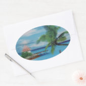 Tropische Beach Scene Art Print Ovale Sticker (Envelop)