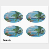 Tropische Beach Scene Art Print Ovale Sticker (Vel)