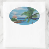 Tropische Beach Scene Art Print Ovale Sticker (Tas)