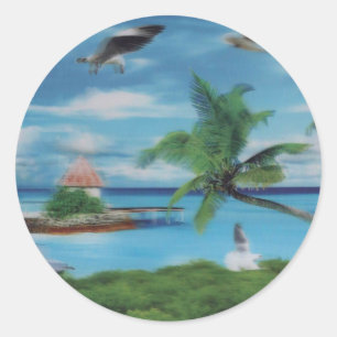 Tropische Beach Scene Art Print Ronde Sticker