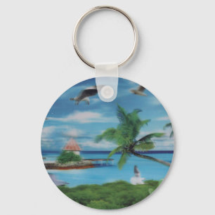Tropische Beach Scene Art Print Sleutelhanger
