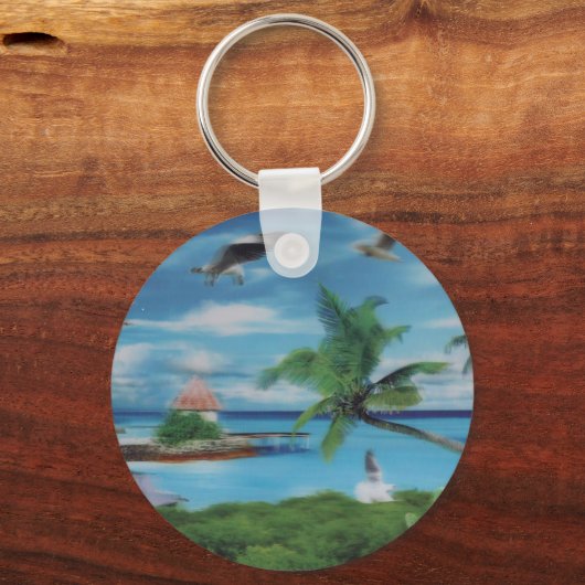 Tropische Beach Scene Art Print Sleutelhanger (Voorkant)
