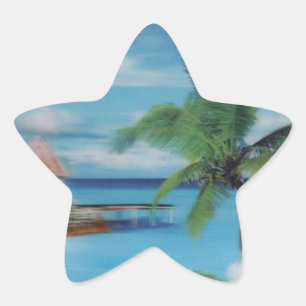 Tropische Beach Scene Art Print Ster Sticker