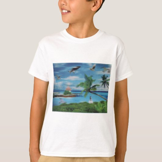 Tropische Beach Scene Art Print T-shirt (Voorkant)
