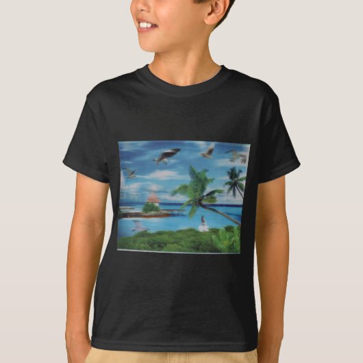 Tropische Beach Scene Art Print T-shirt (Voorkant)