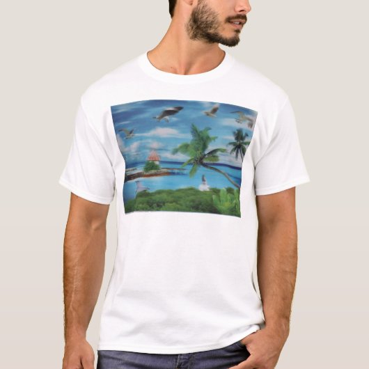 Tropische Beach Scene Art Print T-shirt (Voorkant)